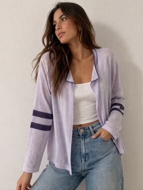 Lavender Stripe Open-Front Women’s Cardigan - Unbranded